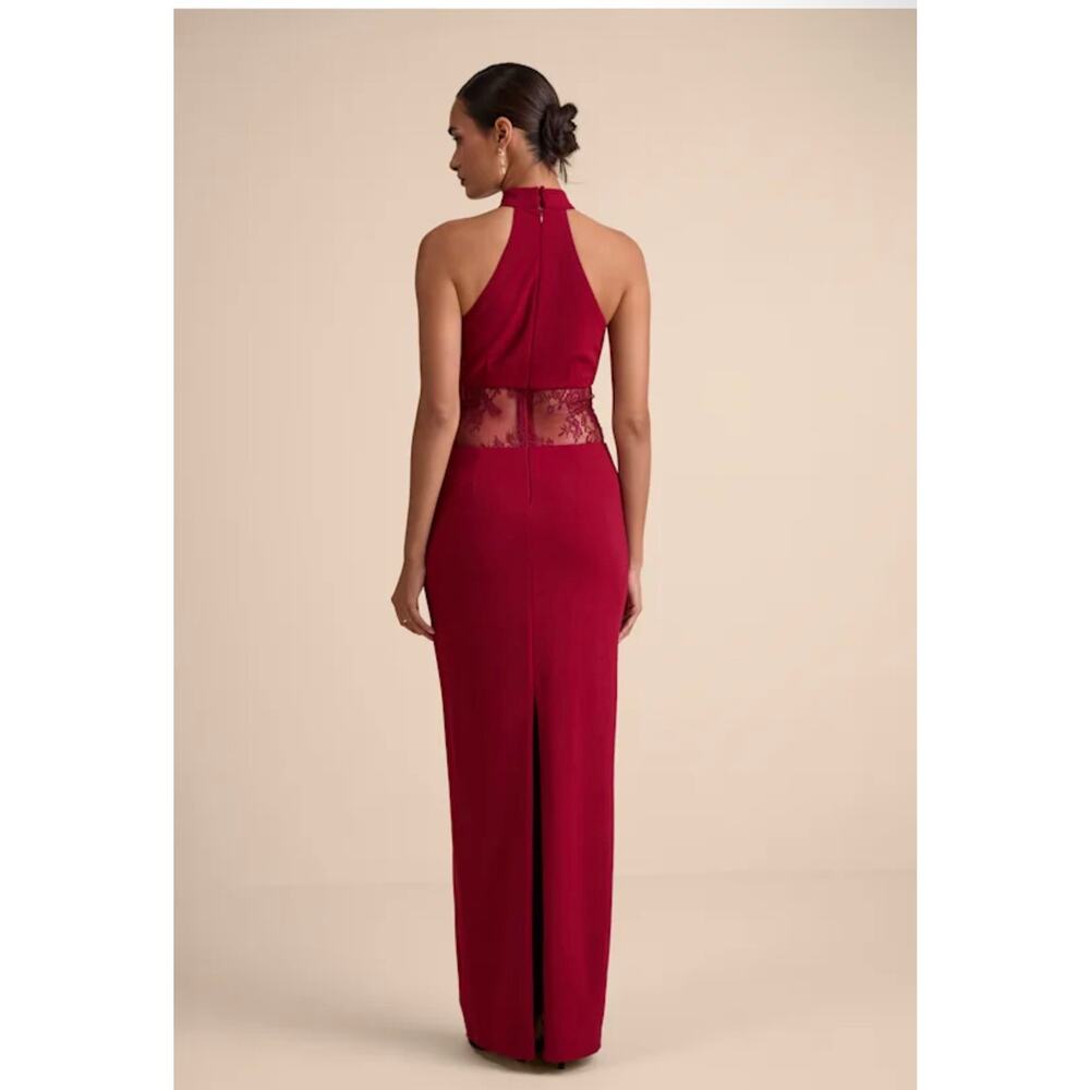 Lulus Vira Red Mock Neck Lace Cutout Maxi Dress sz S - Picture 2 of 6